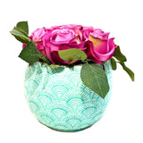 Faux Roses Pink in Turquoise Pot