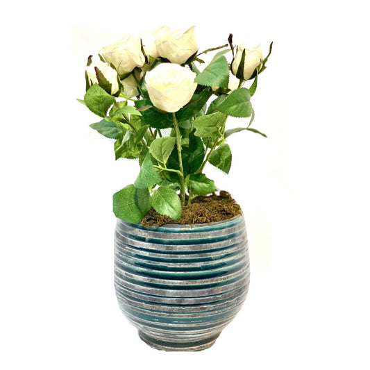 Faux Flowers in Blue Vase
