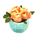Faux Orange Roses in Turquoise Pot