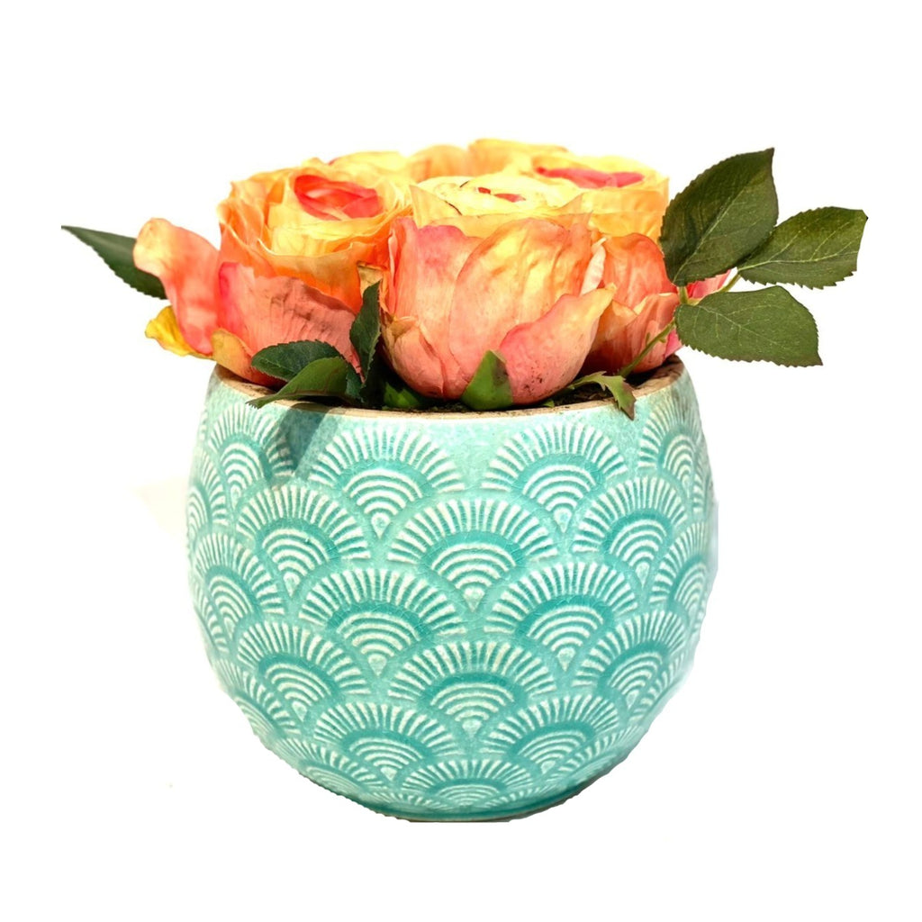 Faux Orange Roses in Turquoise Pot by JB Saeed Studio Buy Artificial Plants Online in Pakistan