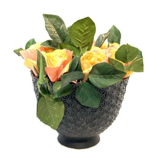 Faux Orange Roses in Charcoal Black Vase