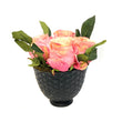 Faux Pink Roses in Charcoal Black Vase