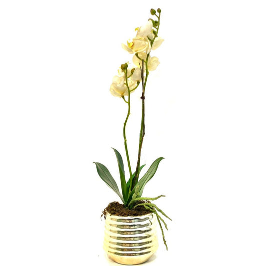 Faux Orchid Arrangement in Gold Pot