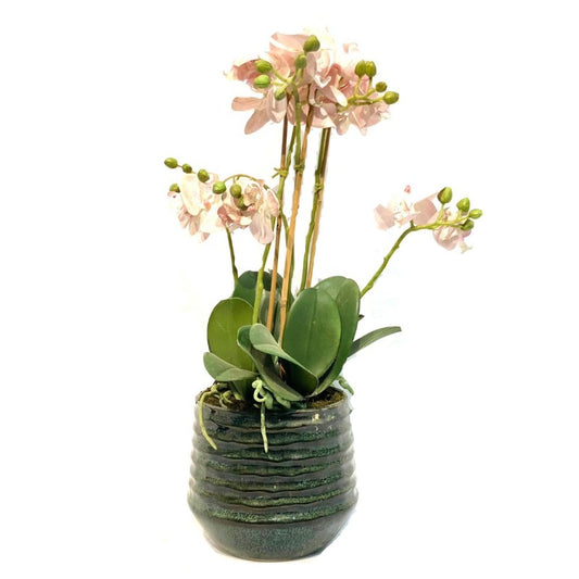 Faux Orchid Arrangement in Vintage Pot