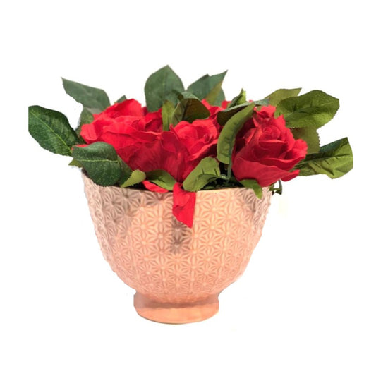Faux Red Roses Arrangement in Peach Vase