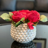 Faux Red Rose Arrangement in White Pot