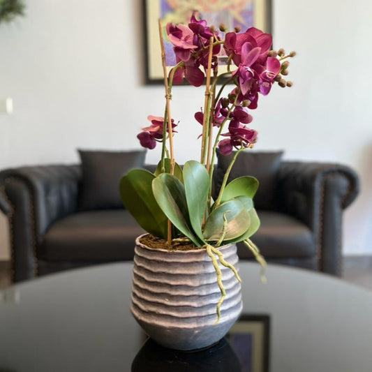 Faux Orchid Arrangement in Grey Pot