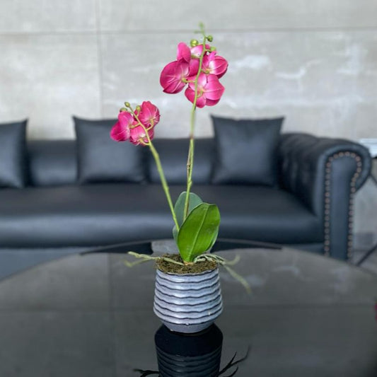 Faux Orchid Arrangement in Grey Pot