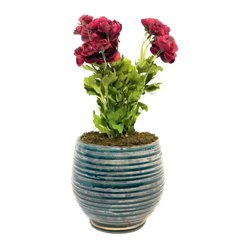 Faux Flower Arrangement in Blue Vase