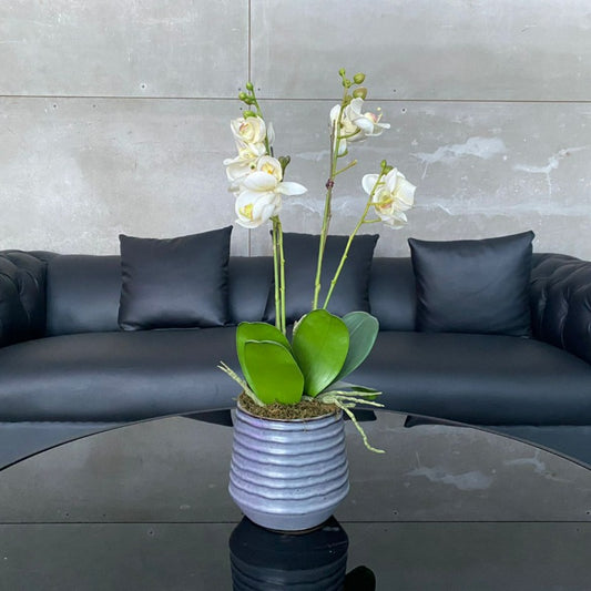 Faux Orchid Arrangement in Charcoal Vase
