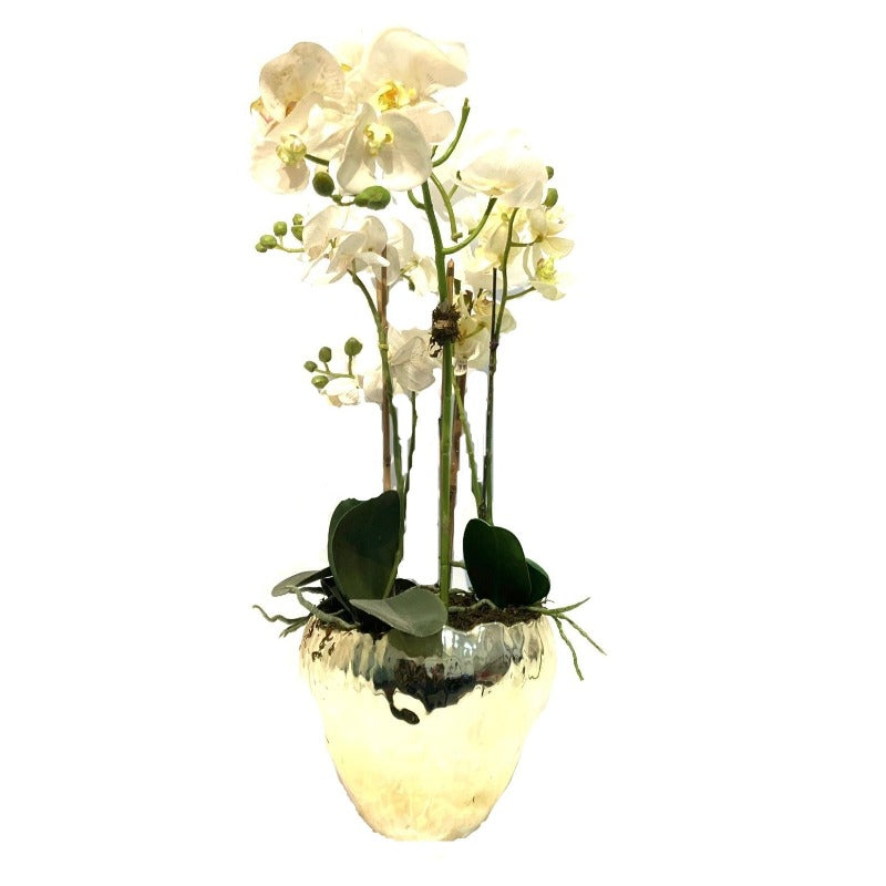 Faux Orchid Arrangement in Gold Vase