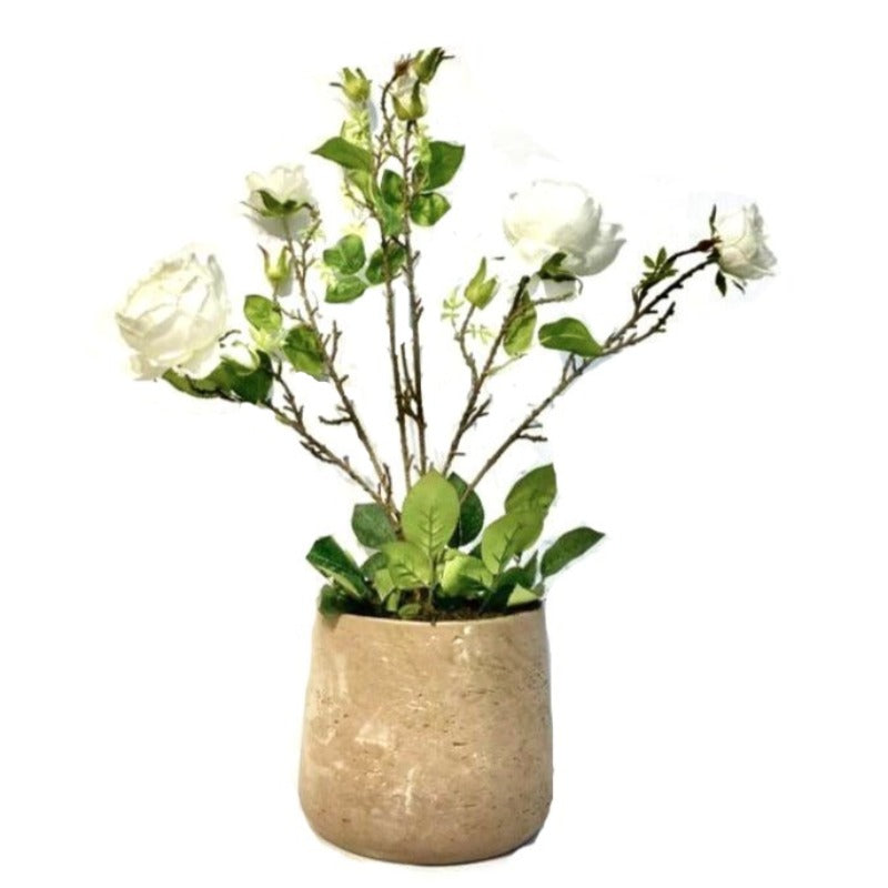White Flower Arrangement in Cement Pot