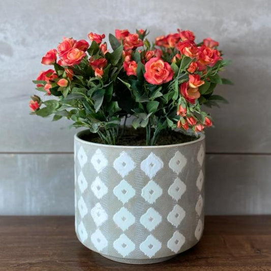 Faux Orange Roses in Ceramic Vase