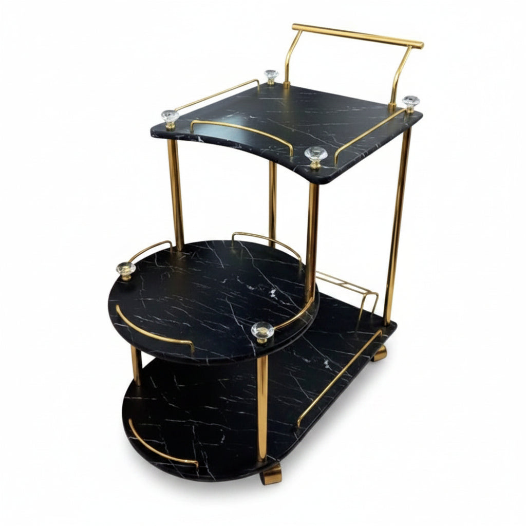 Euro Gold Kitchen Tea Trolley Black Marble Finish