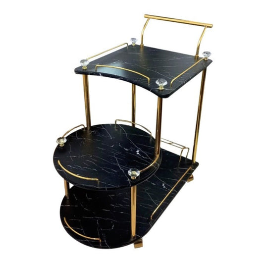 Euro Gold Kitchen Tea Trolley Black Marble Finish