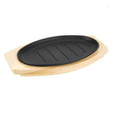 Cast Iron Grilling Pan Oval Large with wooden base