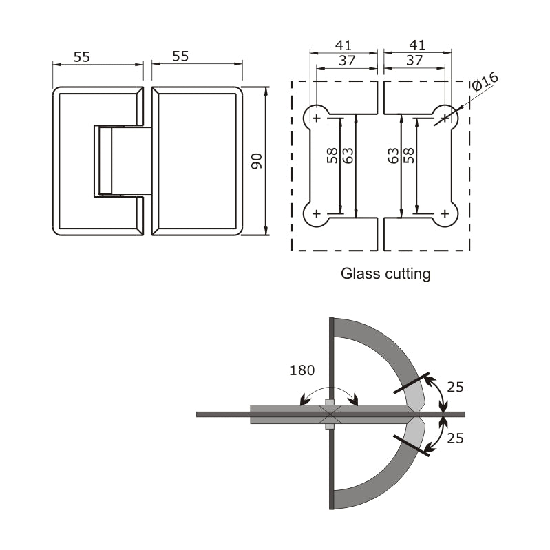 Glass To Glass Hinge 180 Degree Solid Brass