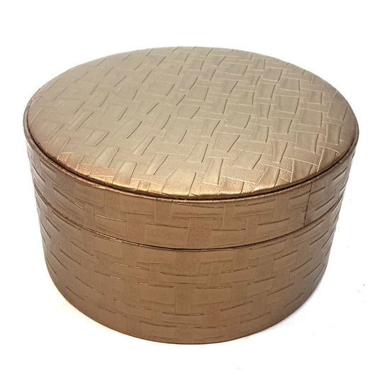 Round Faux Leather Storage Box/Organiser Gold