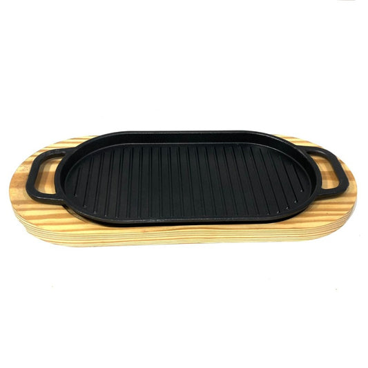 Cast Iron Grill Pan with wooden base