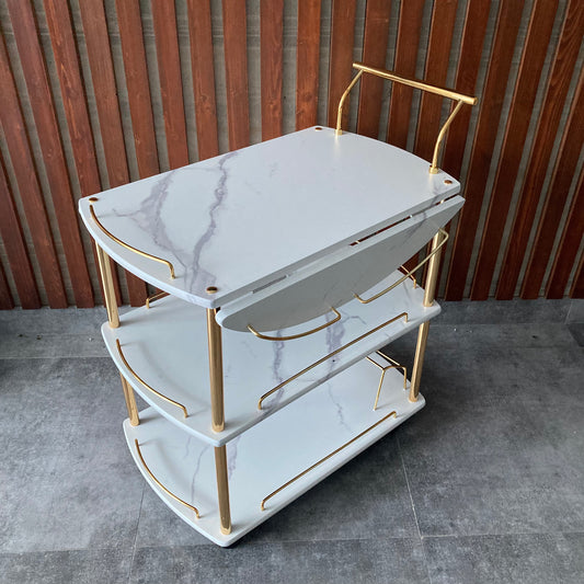 EuroGold Extendable Kitchen Tea Trolley Marble Finish