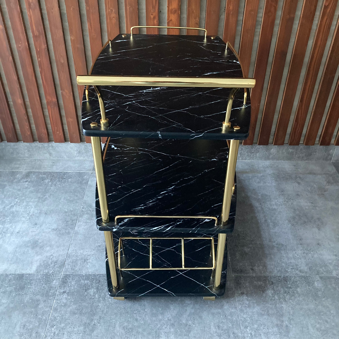 Euro Gold Kitchen Tea Trolley Black Marble Finish