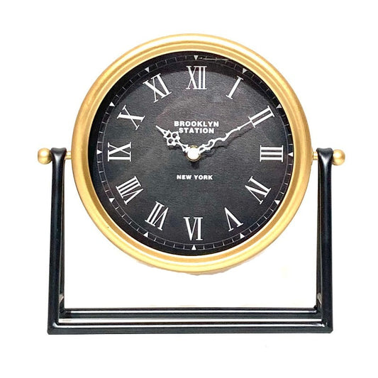 Metal Table Clock Black & Gold