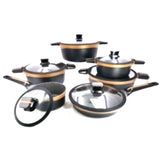 12pcs Cookware Set Black & Gold