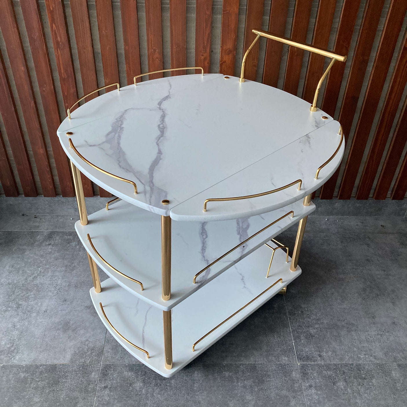 EuroGold Extendable Kitchen Tea Trolley Marble Finish
