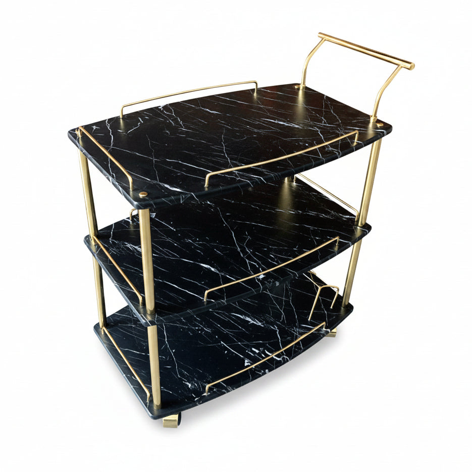 Euro Gold Kitchen Tea Trolley Black Marble Finish
