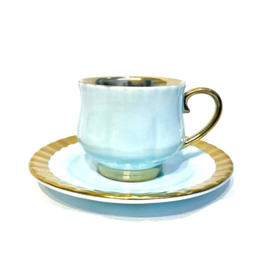 Cup & Saucer Set Blue/Gold (6pcs Set)