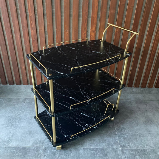 Euro Gold Kitchen Tea Trolley Black Marble Finish