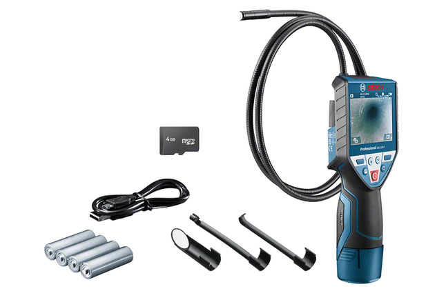 Bosch Cordless Inspection Camera, 12V, 3.5", 8.5mm head, 120cm, 0.64kg, USD Cable, MicroSD Card 4GB