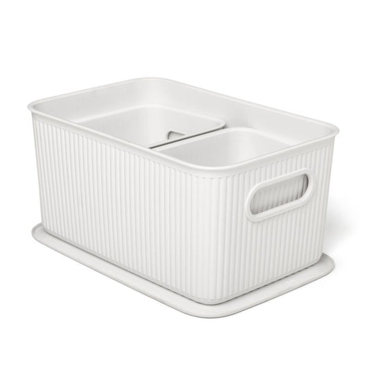 Set 3 Storage Baskets 5L, 2L, 1.5L with Lid Baobab Pergamon White