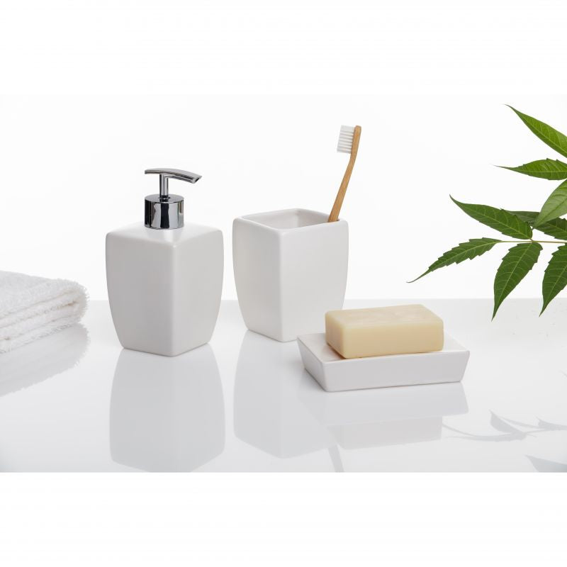 Bathroom Set Thai White (Soap Dish, Toothbrush Holder, Liquid Soap Dispenser)